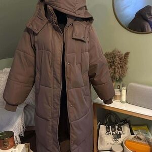 Women's Brown Hooded Puffer Coat-Puffit MED